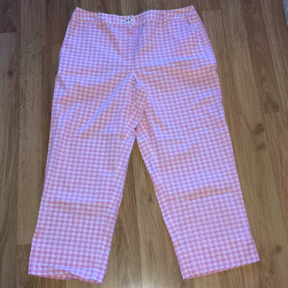 Talbots pink check capris 10